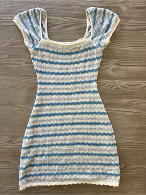 Hollister Blue and Cream Striped Knit Mini Dress
